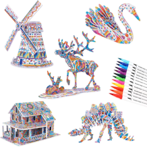 BEARUN 3D Coloring Puzzle Set, Arts and Crafts for Girls and Boys Age 6 7 8 9 10 11 12 Year Old, Fun Educational Painting Crafts Kit with Supplies for Kids, Birthday Toy Gift for Kids