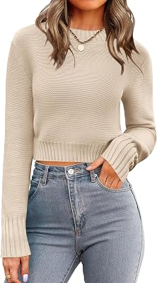 ZEAGOO Womens Fall Crewneck Cropped Sweaters