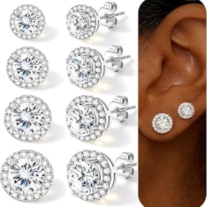 FANDY Women 4 Pairs Silver Stud Earrings