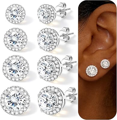 FANDY Women 4 Pairs Silver Stud Earrings