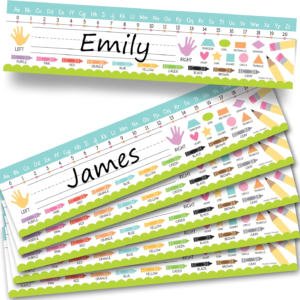 Hadley Designs Desk Name Tags for Classroom –25 Student Name Tags for Desks, 13×3 Name Plates for Classroom Decor, Teacher Supplies, Crayon Nametags, 1st-3rd Grade Kindergarten Preschool Must Haves