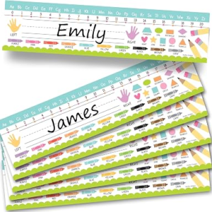 Hadley Designs Desk Name Tags for Classroom –25 Student Name Tags for Desks, 13×3 Name Plates for Classroom Decor, Teacher Supplies, Crayon Nametags, 1st-3rd Grade Kindergarten Preschool Must Haves