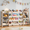 Large Kids Toy Storage Organizer – Toy Organizers and Storage with Stuffed Animal Storage, Solid Wood Toy Storage Shelf with 12 Plastic Bins, 4-Tier Bookshelf for Kids Room, Playroom, Bedroom, 59 inch
