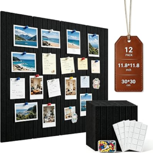 48″ *36″ Large Felt Bulletin Boards,12pack Cork Boards for Wall Decor, Classroom Office Home & Dorm Room Essentials, 60 Adhesive Tabs & 50 Pushpins (Black)