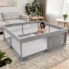 JINXIA 50×50 Inch Playpen for Babies and Toddlers, Soft & Skin-Safe Fabric | Sturdy Safety Activity Fence, Breathable Mesh Playard for Indoor Outdoor Activity Center, Light Grey