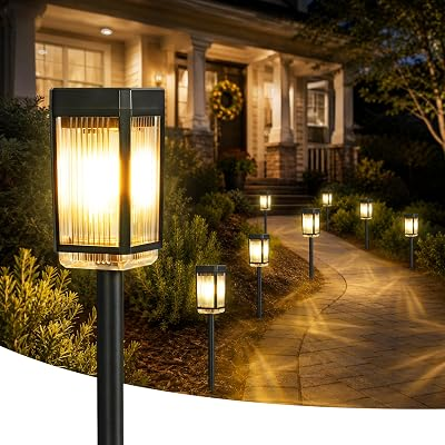 Solar Pathway Lights, 8 Pack Solar Powered Garden Lights Waterproof IP65, 3 Brightness Modes 10-40 LM Outdoor Light for Lawn Patio Walkway Driveway Decor Landscape Lighting (Warm White)