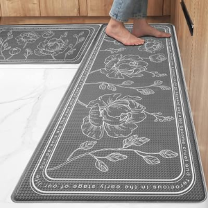 Kitchen Floor Mat Set of 2, Anti Fatigue Kitchen Mat 17″x59″+17″x29″ | Cushioned Non-Slip Waterproof Kitchen Rug, Premium PVC Comfort Kitchen Mats and Rugs for Office, Home, Laundry