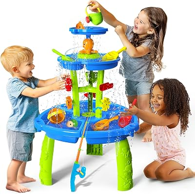 CozyBomB™ Water Table for Toddlers 3-5 | Outdoor Toys Water Play Table, Magnetic Fishing Toy Game, Summer Splash Pond Showers Sand Activity, Sensory Party Birthday Gift Kids Ages 4-8 9-12