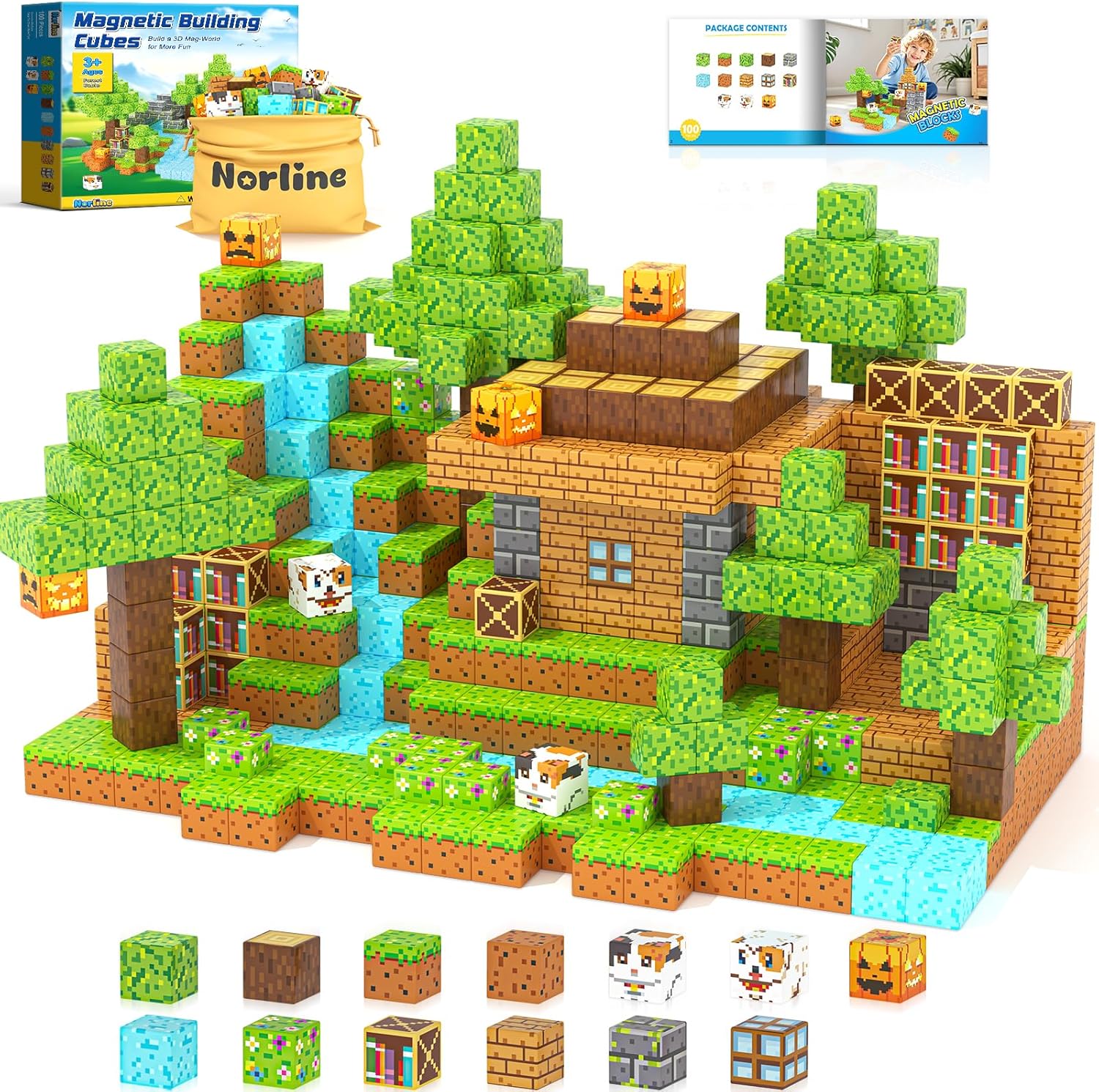 Magnetic Blocks - 100PCS Build Mine Magnet World Forest Cottage Craft Set