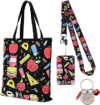 yuboo Teacher Tote Bag with Lanyard Badge Holder and Keychain Set, Back to School Teacher Gifts for Women,Teacher Canvas Bags