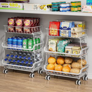 MJIMKE 3 Tire Rolling Pantry Organizers and Storage Cart on Wheels