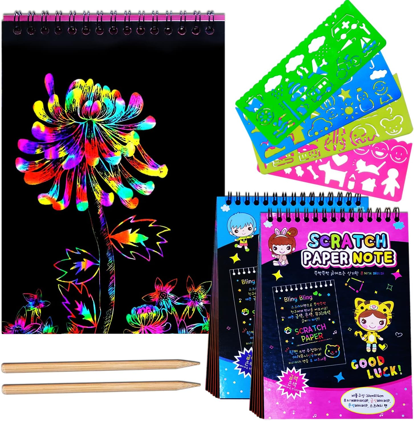 JUNQIU Scratch Art for Kids, 2 Pack Rainbow Scratch Notebook, Girl Gifts