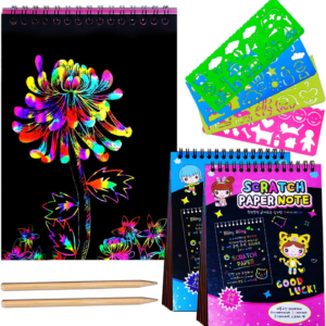 JUNQIU Scratch Art for Kids, 2 Pack Rainbow Scratch Notebook, Girl Gifts
