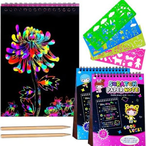 JUNQIU Scratch Paper Art for Kids, 2 Pack Bulk Rainbow Scratch Paper Crafts Toys for 3 4 5 6 7 8 9 10 Years Old Girls Kids Birthday Gifts