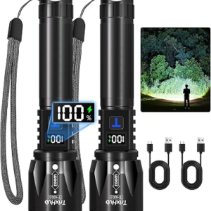 TrixHub Rechargeable LED Flashlights High Lumens 2Pack, Super Bright Zoomable Handheld Flash Light with LCD Digital Display, Powerful Emergency Linternas, Waterproof, Long Lasting, for Hiking Camping