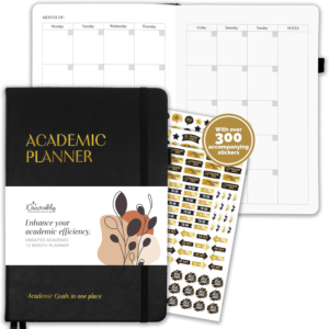 Decorably 240 Pages Gold Foil Monthly & Weekly Undated College Student Planner with Stickers, 6×8.6in Leatherette Hardcover with Goals, Priorities, to-dos, Habit Tracker & Notes – Home, School, Office