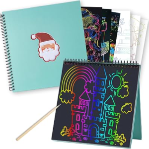 CAGIE Scratch Art for Kids Age 8 9 10 11 12, Hardcover Drawing Pads, Sketch Book for Drawing Set 9″ x 9″, Rainbow Magic Painting Drawing Gifts for Christmas, Birthdays, Party