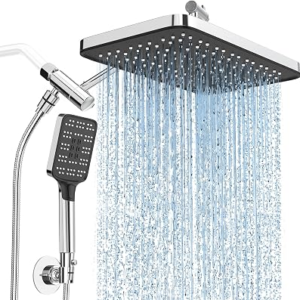 High Pressure Rain Shower Head with Handheld Spray Combo Set, Adjustable 12″ Rainfall Dual Shower Head, Double&Tandem Shower Head, Waterfall Showerhead Bathroom -Silver Chrome