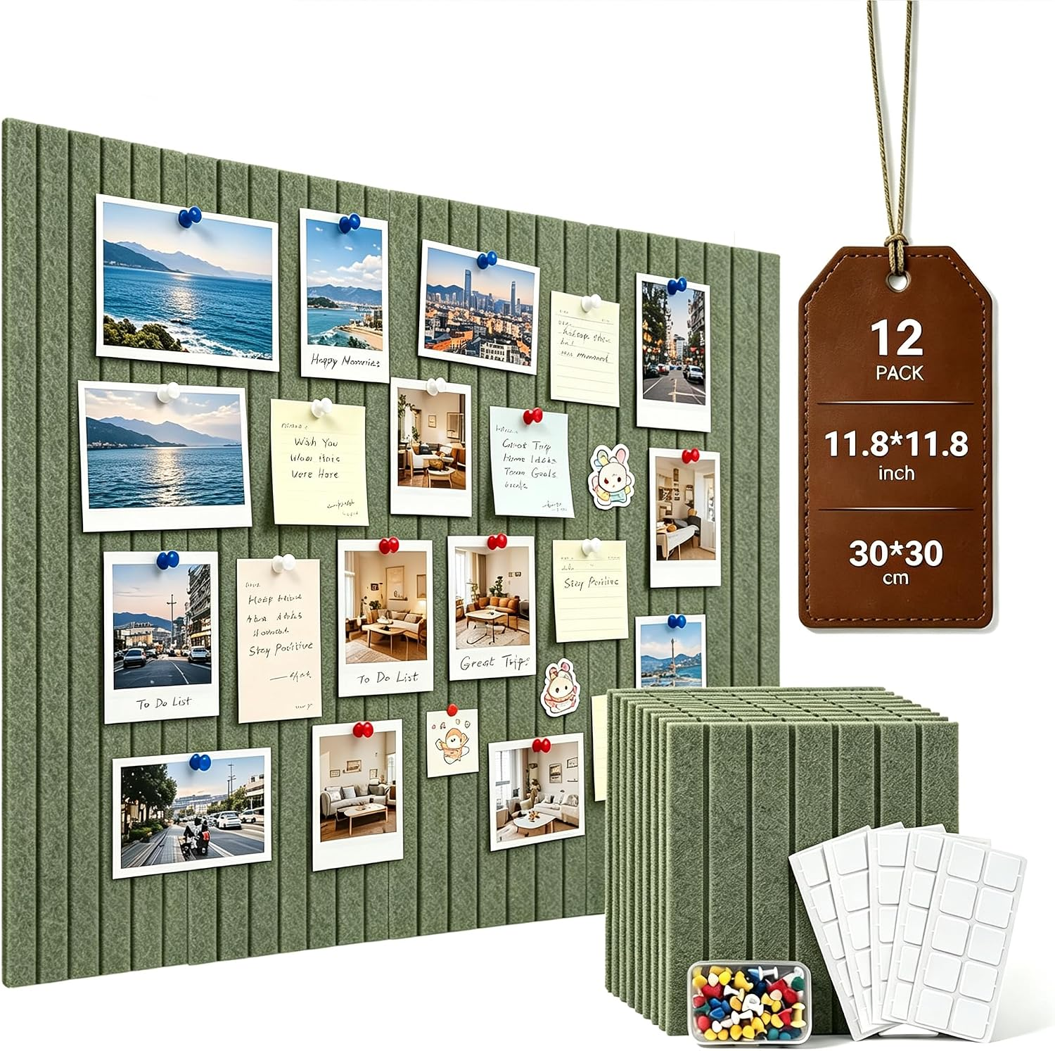 Felt Bulletin Board for Wall Decor 48" * 36”, 12 Pack Bulletin Cork Board for Classroom, Office Decor, Home, Pin Boards Tiles Alternative with 60 Adhesive Tabs & 50 Pushpins (Light Green) - FURRELOR