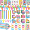 BenLouis 96Pcs Candyland Party Favors Ice Cream Donut Mini Notebook Stampers School Stationery Bulk for Kids Lollipop Sweet Treats Birthday Goodie Bags Pinata Filler Classroom Prizes Supplies