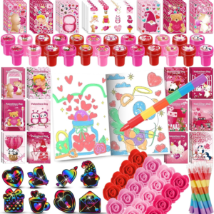 BenLouis Valentine’s Day Gifts Set for Kids Hearts Coloring Book School Classroom Exchange Reward Prize Crafts Bulk for Students Valentine’s Day Party Favors Goodie Bag Stuffers（192pcs）