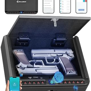 BILLCONCH Gun Safe for Handgun – Biometric Gun Safe 4 Ways Quick Access with Fingerprint/Full-digital Keypad/Key/APP Lock Handgun Pistol Safe for Nightstand Bedside Home