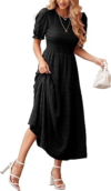 DOWERME Puff Short Sleeve Crewneck Dresses
