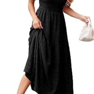 DOWERME Puff Short Sleeve Crewneck Dresses