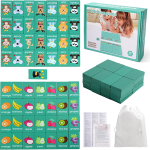 Wooden Dominoes Memory Matching Game for Toddlers 3-6, 57 Pcs Fruit Animal