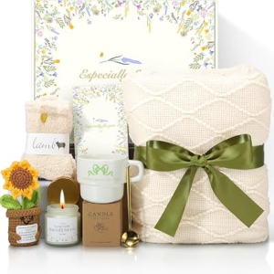 Get Well Gifts for Women Care Package – Surgery Recovery & Chemo Comfort Box, Feel Better Basket for Her After Miscarriage or Illness,Surgery Cancer, Encouraging Self-Care Gift(Green White)