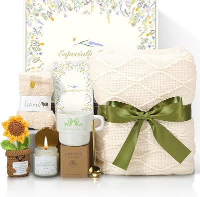 Get Well Gifts for Women Care Package - Surgery Recovery & Chemo Comfort Box, Feel Better Basket for Her After Miscarriage or Illness,Surgery Cancer, Encouraging Self-Care Gift(Green White)