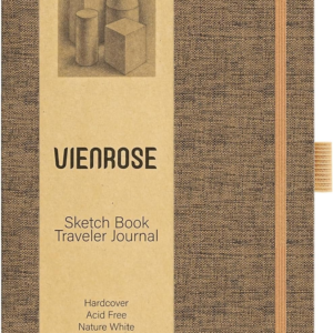 Vienrose 8.7″x5.7″ Sketch Books, Linen Cover Sketching Book with Acid-Free Paper, 111lb/180gsm Drawing Pad for Kids, Beginners & Professionals, Art Supplies for Adults & Students(Brown, 60 Sheets)