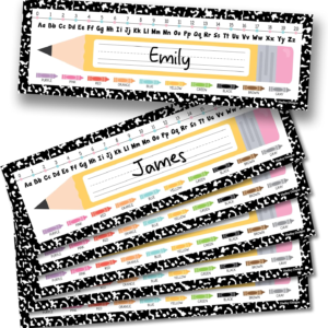 Hadley Designs Desk Name Tags for Classroom –36 Student Name Tags for Desks, 14.5×4.5 Name Plates for Classroom Decor, Teacher Supplies Crayon Nametags, 1st-3rd Grade Kindergarten Preschool Must Haves