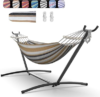 Everyfun Double Hammock with Space-Saving Steel Stand, 2 Person Heavy-Duty Hammock for Garden, Yard or Outdoor, 600lbs Capacity, Coffee