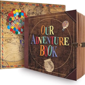 Our Adventure Book Scrapbook Photo Album,DIY Travel Memory Journal & Photo Book for Couples,146-Page Retro Scrapbook for Anniversary, Wedding, Valentine’s Day,8.9″ x 7.7″