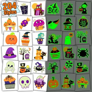 PARTYWIND Glow Halloween Tattoos 204 PCS