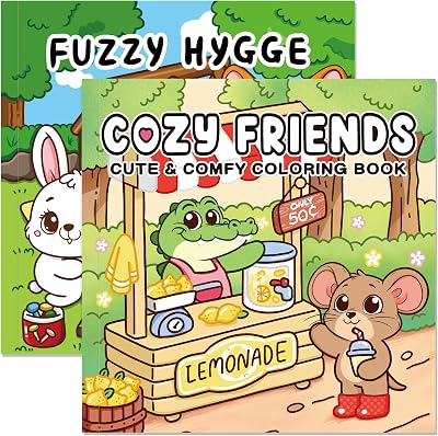 Cozy Friends Cute & Comfy Coloring Book for Adults & Teens or Kids, Stress Relief - Fuzzy Hygge. Two-Book Set, Containing 96 Pages. Cozy Coloring Book.Teenager Girl and Boys Gift Ideas.