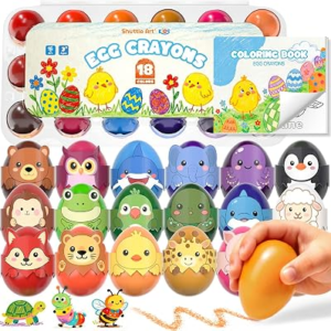 Shuttle Art Egg Crayons for Toddlers 1-3, 18 Colors Palm-Grasp Jumbo Crayons with Coloring Book, Washable & Mess-Free Art Supplies & Gifts for Boys and Girls