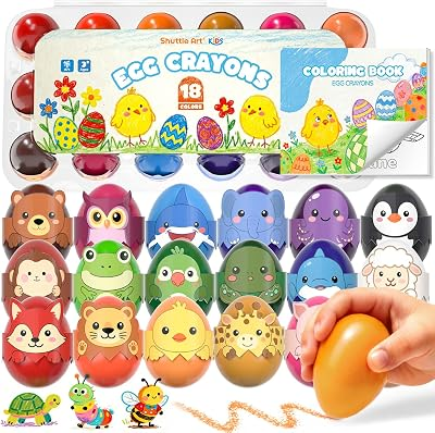Shuttle Art Egg Crayons for Toddlers 1-3, 18 Colors Palm-Grasp Jumbo Crayons with Coloring Book, Washable & Mess-Free Art Supplies & Gifts for Boys and Girls