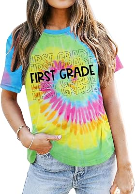 YI XIANG RAN Teacher Shirts Women: Tie Dye Teacher Tshirt Funny Teacher Life Shirt Teacher Tee Tops Short Sleeve Teacher Gifts(TieDye4, XX-Large)