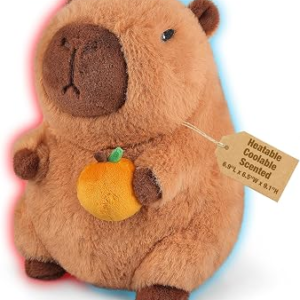 Coolable & Microwavable Capybara with Orange Stuffed Animal, Weighted Stuffed Animals Plush for Kids, Women, Girls, Lavender Scent Capybara Gifts, Get Well Soon Gift, Heated Plush for Period Cramp
