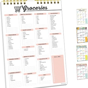 Decorably 52 Sheets Minimal Pink Undated Magnetic Grocery List Pad for Fridge