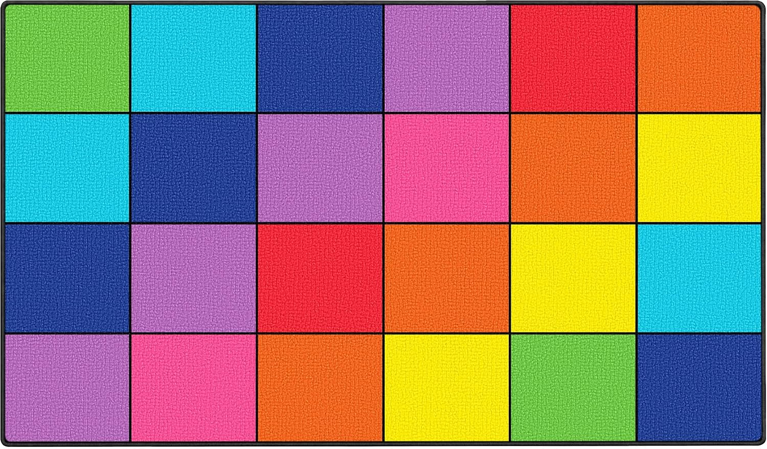 Booooom Jackson Rainbow Classroom Rug 13'x 7'5'', Large, Colorful, Seating Area Rug for School, Preschool, Elementary, Interactive Activities, Decorative Classroom Carpet