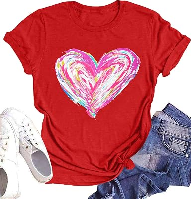 Valentines Shirt for Womens Cute Love Heart T-Shirts Casual Short Sleeve XOXO Graphic Tees Tops