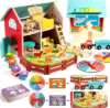 INIFEIDALA Montessori Farm Dollhouse for Toddlers 3-5, Wooden Farm Animals Playset for Storytelling, Pretend Play & Language Development