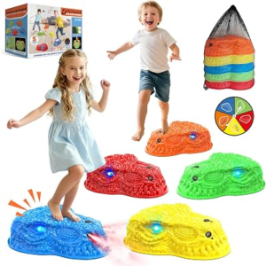 Dinosaur Toys for Kids 3-5, Mist Spraying Dino Roaring & Light up Stepping Stones for Kids, Indoor & Outdoor Durable Non-Slip Sensory Balance Stones Toy for Promoting Coordination, Great Toddlers Gift