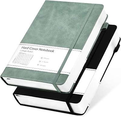 CAGIE 2 Pack Notebooks Journals for Women Men Hardcover A5 Leather Journals for Writing Thick Diary, Green & Black