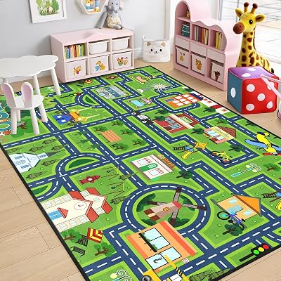 HBUFBUQ Kids Car Rug City Road Mat