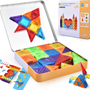 FETLLESN Travel-Friendly Mini Magnetic Tiles with Portable Magnetic Case – Educational Toys for Kids at Home, Car & Travel 56PCS