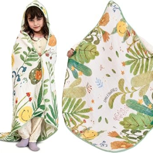 Hooded Bath Towels for Kids, Kids Toddler Beach Towels Poncho Girls Boys, 45″ x 45″ Large Size 100% Cotton Muslin Towels, Absorbent Six-Layer Quick Dry Wrap, Perfect for Pool Swim (Jungle Pattern)